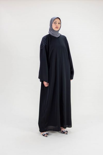 Black Abaya UK, Serene Elegance Black Abaya by Arabian Garments in premium Nidha fabric